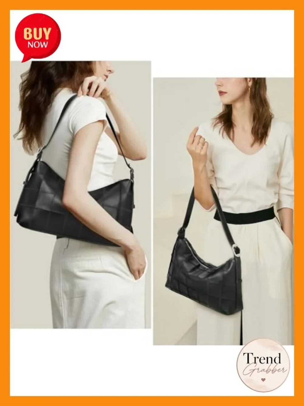 Checkered Vegan Leather Crossbody Bag Tote Hobo Handbag - Adjustable Strap
